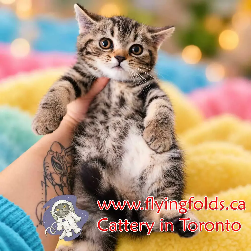 Nicolas del Boco, British Shorthair Kitten Chocolate tortie Marbled Tabby, Toronto. FlyingFolds Cattery